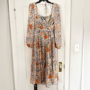 ASTR The Label (New) Women's Floral Ruffled Maxi Dress Long Sleeve - size Medium